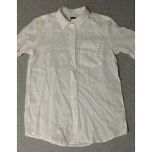 vintage GAP White Boyfriend  Shirt Summer Linen Preppy Hamptons small buttons
